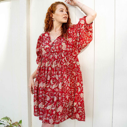 Hawa Short Dress in Rouge Indian Rose